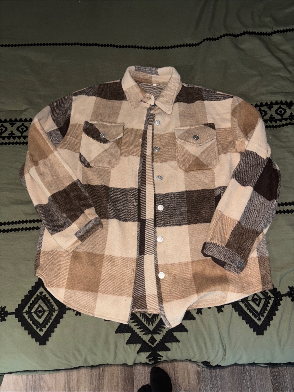 SHEIN Beige Brown Plaid Lightweight Shirt Jacket